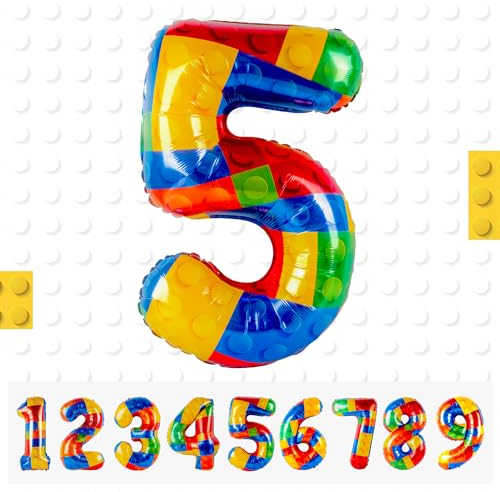 Ballons Chiffre 5 Ans - 101 CM Bloc Construction Ballon Coloré Aluminium Anniversaire Décoration Anniversaire Ballon Helium