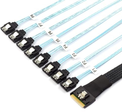 Allowish Schlankes SAS 4.0 SFF-8654 8i auf 8-Port SATA3.0 Kabel für eingebaute Server Motherboards (50cm)