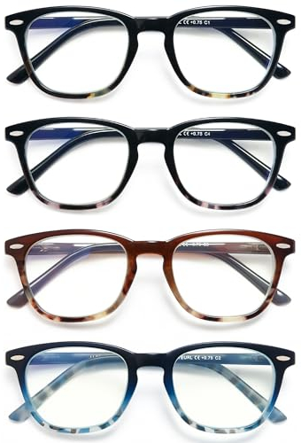 EYEURL 4 Stuecke Lesebrille Blaulichtfilter Brille für Damen und Herren Federn-Scharnier Brillen Computer/handy Blaues Licht blockiert Leser Brillen,1.5