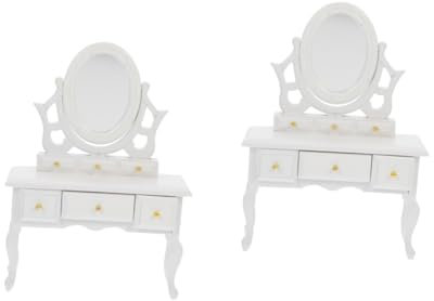 TOYANDONA 2stücke Miniatur Schminktisch Dekoration Für Puppenhaus Zartes Weißes Möbelstück Für Miniaturgärten Und Modelle Zubehör Für Kreative Rollenspiele Und Bezaubernde
