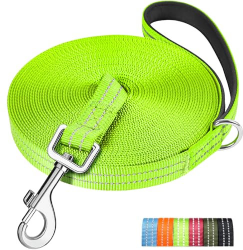 X XBEN Long Line Dog Lead, 20M/65FT Reflective and Lightweight Recall Training Lead for Dogs with Soft Padded Handle and Heavy Duty Hook, Strong Extra Long Dog Lead Leash for Large Small Puppy Dog