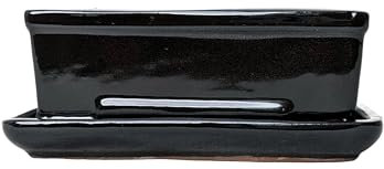 Glazed Ceramic Bonsai Pots with Matching Drip Trays (Black, 16cm)