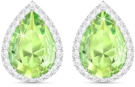Linawe Silver Green Imitation Diamond Morganite Titanium Stud Earrings for Women, Cubic Zirconia Rhinestone Crystal Iridescent Teardrop Earrings Studs, Wedding Bridal Bridesmaid Earrings