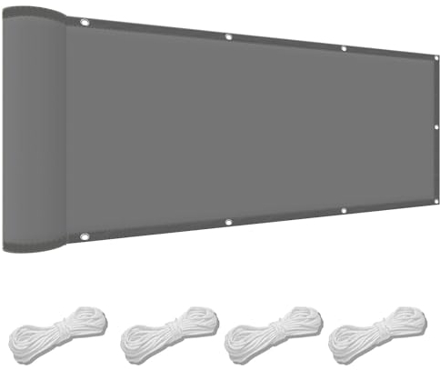 Rechteck Sonnensegel 45 x 600 cm Wetterschutz Wasserabweisend Balkon Sichtschutz Uv-Schutz-Polyestergewebe mit Seil Sonnenschutz Markise für Balkon Terrasse Und Garten, Hellgrau