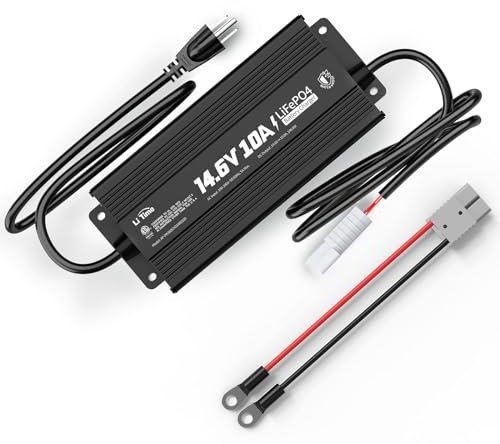 LiTime Chargeur de batterie LiFePO4 14,6 V 10 A étanche IP65, AC-DC Lithium LiFePO4, avec fonction de charge intelligente 0 V, fiche Anderson, affichage LED