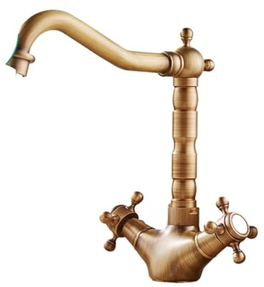Homelody Grifo Cocina Negro Totalmente De Cobre Agua Fría Y Caliente Lavabo Sobre Encimera Lavabo Debajo Del Mostrador Grifo Para Lavabo Rueda De Doble Mano Estilo Corto Antiguo