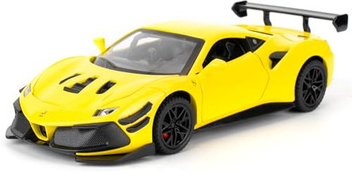 imtfzct 1:32 Ferrari 488 Modellino auto, auto in alluminio pressofuso con funzione di ritorno, auto giocattolo per bambini con luce e suono, giocattolo da collezione, regalo per bambini (giallo)