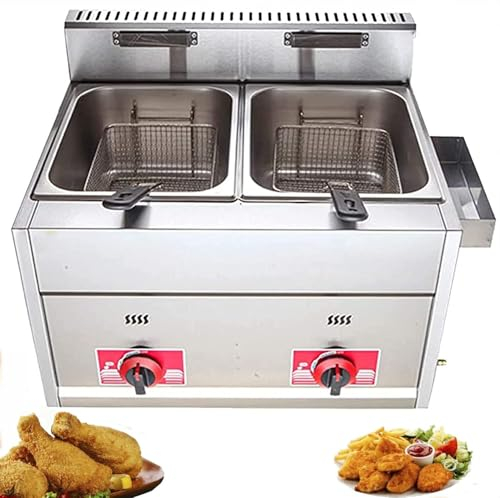 Friggitrice A Gas Professionale Commerciale, Friggitrice GPL In Acciaio Inox, Potenza Di Fuoco Regolabile, Doppia Bombola Da 8 Litri Di Grande Capacità, Con Cestelli E Coperchio, Facile Da Pulire