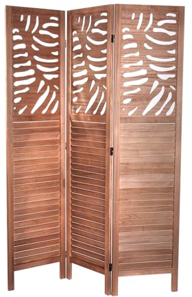 RAUMTEILER Palm | Holz, 170x120 cm, braun | 3- Panel-Paravent, Raumtrenner mit Blatt Ornamenten, Sichtschutz, Faltwand, Stellwand, Trennwand