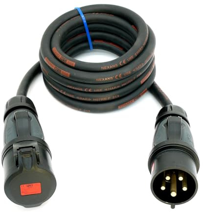 CEE Starkstromkabel (1,5m-50m) 32A Verlängerungskabel Titanex H07RN-F 5x6mm² mit schwarzem PCE Grip Stecker und Kupplung, Event-Line von Event-Kabel&more (3 Meter)