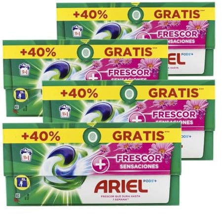 Ariel Frescor Sensaciones Detergente en cápsulas Ariel Frescor Sensaciones 27 cápsulas 40% gratis pack de 4