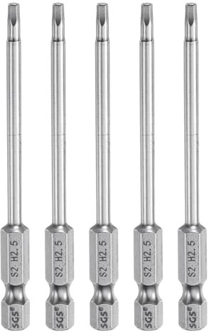 sourcing map 5pcs Hex Head Wrench Drill Bit 2.5mm (H2.5) Metric 1/4 Hex Shank 80mm (3.2) Long Magnetic S2 Steel Screwdriver Bits Industrial Grade Hexagon Flat Drill Bits for Screws