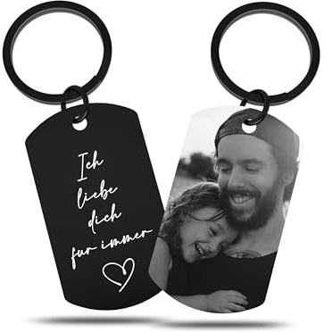 Meinearmbänder Personalisierter Schlüsselanhänger mit Bild & Gravur | Personalisierte Geschenke | Edelstahl | Schwarz Weiss Bild | Fotogravur | Geschenk Freund&Freundin