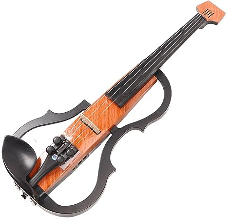 4/4 Leise Elektrische Violine, Carbonfaser Ahornholz Bodenfliesenmuster | Leicht transportierbar für Reiseübungen, schließt Verstärker und Kopfhörer an, einstellbarer Klangregler für verschiedene