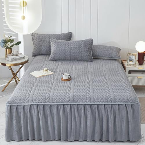 YCDZSW Cache Sommiers Jupe De Lit à Volants | élastique à Volants Anti Poussière 45cm De Chute | Enveloppant Cache Sommiers Jupe De Lit Robuste à Volants (Gris,180 x 200cm)