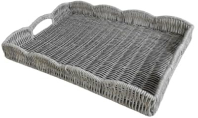 SiaBiced Hand Woven Serving Tray Imitation Rattan Rectangle Tray with Handle Woven Decorative Tray for Kitchen