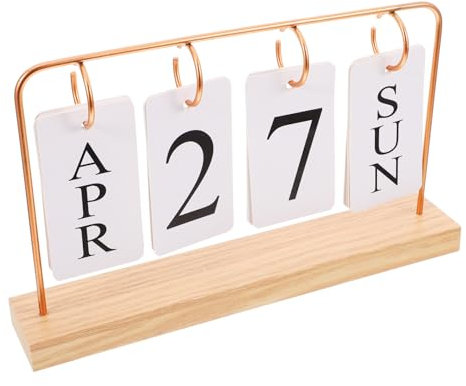 AUTSUPPL Aesthetic Perpetual Calendar Creative Wooden and Iron Desk Calendar for Office Decor Easy Daily Date Display Finish Tabletop Decoration