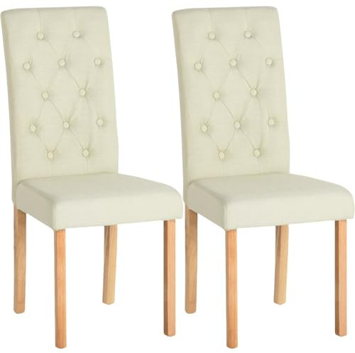 ZZINOKE 2er Set Esszimmerstuhl, Küchenstuhl mit Hoher Rückenlehne, Moderner Esstisch Stühle, Beine aus Massivholz, Gepolsterter Sitz aus Baumwolle und Leinen, Beige