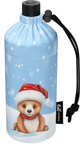 Emil Trinkflasche aus Glas Weihnachtsedition für Mädchen & Jungen - Glasflasche für Schule, Freizeit, Sport: Kinder & Eltern X-MAS Bär 0,4l