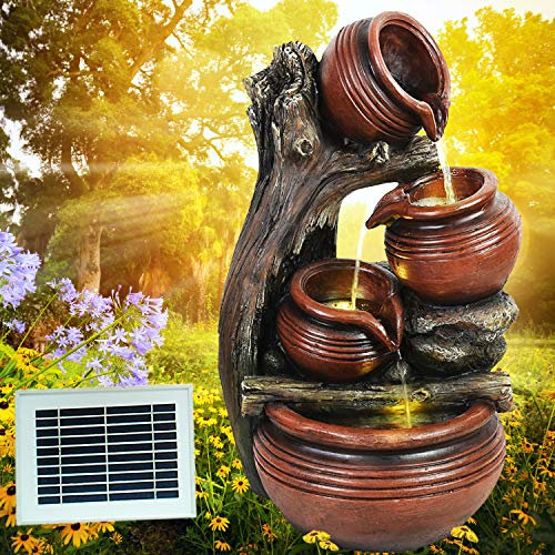 Fuente solar de jardín, fuente decorativa, fuente de habitación, fuente con luz LED, cascada, fuente de agua para jardín, estanque de jardín, terraza, balcón