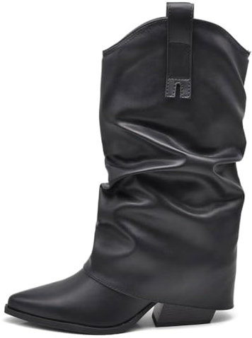 IF Fashion Scarpe Stivaletti Arricciati Da Donna Con Ghetta Risvolto G695 nero N.37