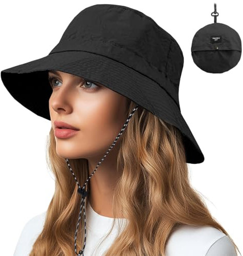 AIYVELU Cappello Donna Estivo,Bucket Hat,Cappello Pescatore Donna, cappello pioggia donna Antipioggia Protezione Solare Asciugatura Rapida Cappello da Sole Pieghevole e Traspirante(nero)