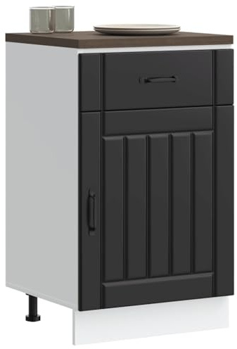 Gecheer Base da Cucina, Mobile Base per Lavandino con Cassetti e Anta Regolabile 50x46x81,5 cm in Truciolato Nero per Cucina Moderna