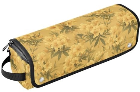 Gold Blumen 2 in 1 Lockenstab Reiseetui mit Eisenmatte Wasserdichter Lockenstab Reiseetui für Glätteisen, Glätteisen, Lockenstäbe Reiseutensilien für Frauen