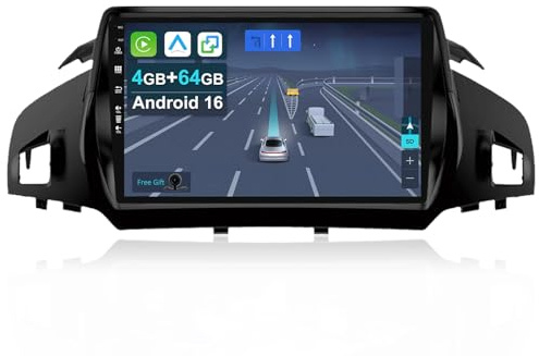 KEC [4+64G] Android 16 Car Stereo Radio for Ford Kuga Escape C-max 2013-2017-IPS 9 Inch 2 Din Head Unit with Carplay | Android Auto | Mirror Link | GPS Navigation Navi | Bluetooth | FM Included Camera