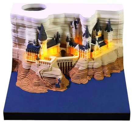 3D-Schreibtischkalender, 2026-Kalender, Notizblock mit Licht, abreißbar, DIY-Notizblock, Papierschnitzerei, Kunst für Weihnachten, Einweihung, Desktop-Dekoration (Schloss)