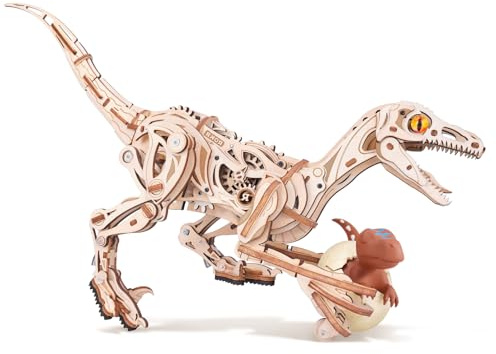 ROKR 3D Holzpuzzle Velociraptor Dinosaurier Modellbausätze für Erwachsene zum Bauen eines mechanischen laufenden Dinosauriers mit biomimetischer Bewegung, 189 Teile (LD01)