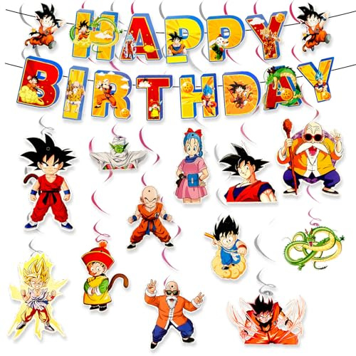 B6 Dragon Geburtstagsdeko Junge Mädchen, Orange Girlande Geburtstag Banner Bunting Girlande und Hängende Dekoration Happy Birthday Banner Dekorationen, Anime Dragon Thema für Kindergeburtstag Party