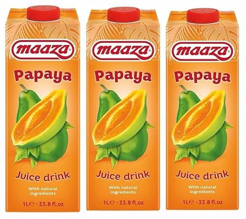 Maaza Papaya Juice 1ltr | Pack of 3 | FRUIT DRINK | Gluten Free | Vegan | Tetra Pack | Pure Enjoyment !