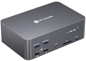 (Desktop only) AV Access KVM Switch 3 Monitors 2 Computers 8K@60Hz, 1G Ethernet for 2 PCs, with Remote Controller, 3xUSB 3.0, Docking Station Triple Monitor, 4K@165/144Hz, 2K@144Hz for Dell HP