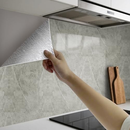 Tarwanear Küchen Fliesenaufkleber Grau Klebefliesen Bad Selbstklebend Marmortapeten Badezimmer PVC Fliesendekor Aufkleber Backstein zum Küche Esszimmer Wohnzimmer Wand Deko,300cm x 40cm