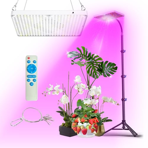 LED Grow Lights for Indoor Plants, Full Spectrum with UV&IR,bloom veg Modes Remote Control 63 Height Adjustable tripod Stand Hanging Hook for Hydroponics Bonsai Seedlings dimmable Timer Function
