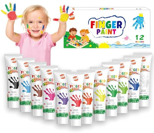 BLOT Fingerfarben Set 12 Farben 36ml waschbar & ungiftig für Kinder | Ungiftig, Waschbar, 12 Farben, 36ml, Für Hände & Füße, Ab 3+