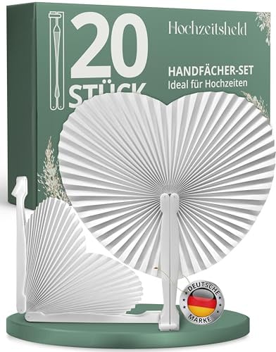 HOCHZEITSHELD Fächer Hochzeit - Herzfächer zur Erfrischung der Gäste | 20 Stück Hochzeitsfächer als Gastgeschenk & Standesamt Deko, spenden Erfrischung an heißen Sommerhochzeiten bei der Trauung