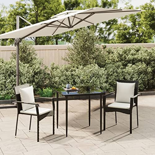 Frdhee Gartensessel Kleines Terrassenmöbel-Set,3-TLG. Garten-Essgruppe mit Kissen Schwarz Poly Rattan für Hinterhof, Veranda