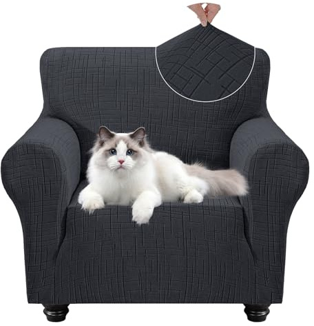 YSTELLAA Sesselbezug 1 Sitzer Mit Armlehne, Sofa Überzug Stretch, Sofabezug Durable Waschbar, Couch Überzug rutschfest, Für Wohnzimmer Protector Für Haustiere, Dunkelgrau