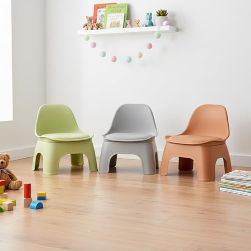 LN COZY CORNER Thickened Plastic Round Stool with Backrest, Anti-Slip Portable Low Seat, Durable Modern Design for Home, Kindergarten & Living Room (Green)