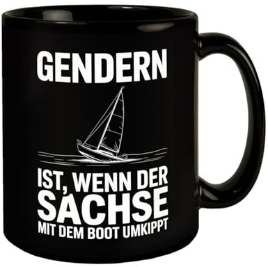 speecheese Tasse GENDERN ist, wenn der SACHSE und mit dem Boot UMKIPPT | Humorvolle KaffeeTasse - Lustiges Geschenk für Büro und Zuhause
