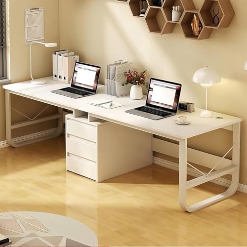 Large 2-Person Desk with 3 Drawers Double Study Writing Table Wooden Gaming & Computer Workstation for Home Office Collaboration