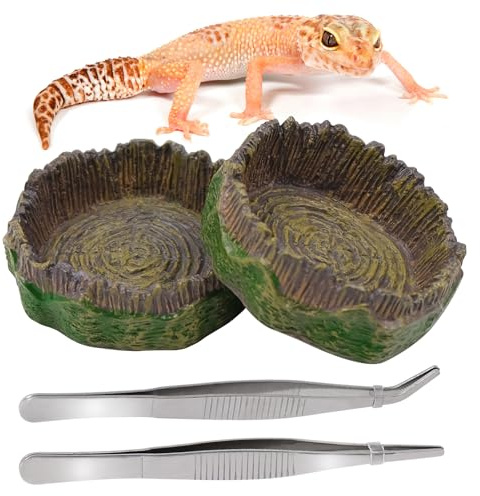 Vidoxdu Set med matskål i 4 delar för reptiler och matskålar, matskålar, 2 matningspincetter, tång för geckoödla, kameleont, ormsköldpadda, snigel, groda