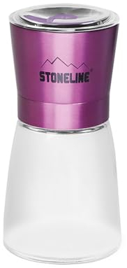 STONELINE Gewürzmühle Salz und Pfeffermühle Manuell mit verstellbarem Keramikmahlwerk, Glasbehälter 185 ml, Edelstahl Deckel, Mühle für Salz Pfeffer Gewürze Kräuter Chilis, Farbe: Lila Metallic