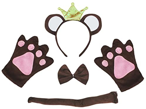Petitebelle Kronen-Stirnband Bowtie Schwanz Handschuhe Unisex Adult 4pc Kostüm Einheitsgröße Affe Crown