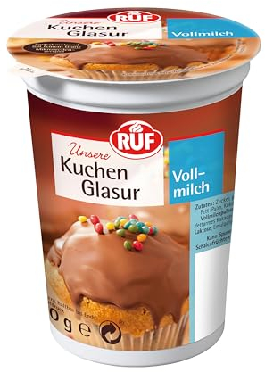 RUF Kuchen-Glasur Vollmilch-Schokolade, 500g im XXL Becher, mikrowellengeeignet, zum Glasieren & Dekorieren von Plätzchen, Muffins & Kuchen, glutenfrei