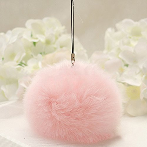 Gemini_mall® 8cm Faux Fur Pom Pom Ball DIY Cellphone Car Handbag Charm Keychain Key Ring Pendant Decor (8cm, Pink)