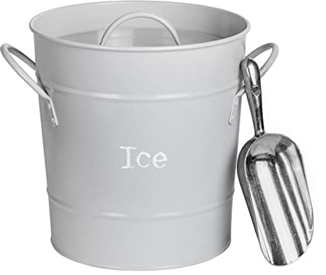 Harbour Housewares Industrial Ice Bucket with Scoop and Lid - 21x19.5cm - Grey Insulated Ice Bucket with Handles for Home Bar, Restaurant, BBQ, Parties