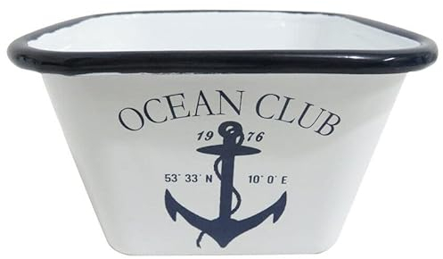 All Chic 800ML Enamel 'Ocean Club' Nautical Theme Square Bowl Featuring Anchor Design